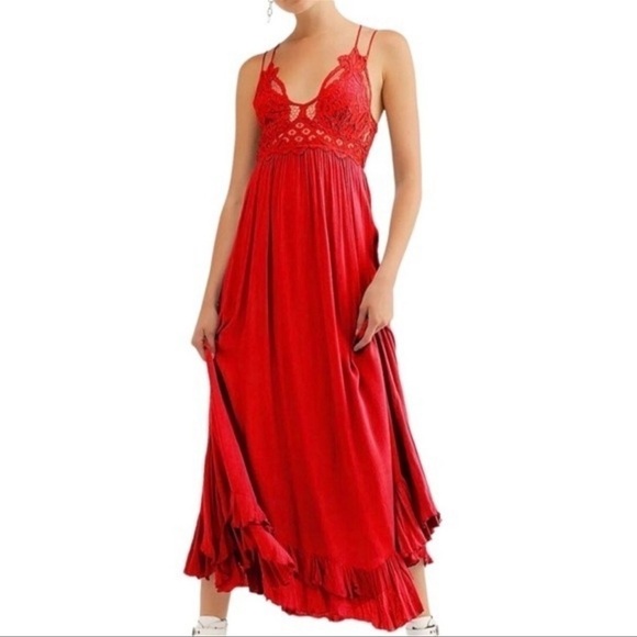 Free People Adella Maxi Slip Dress Bright Red Size Small NWT FP One - Picture 4 of 9